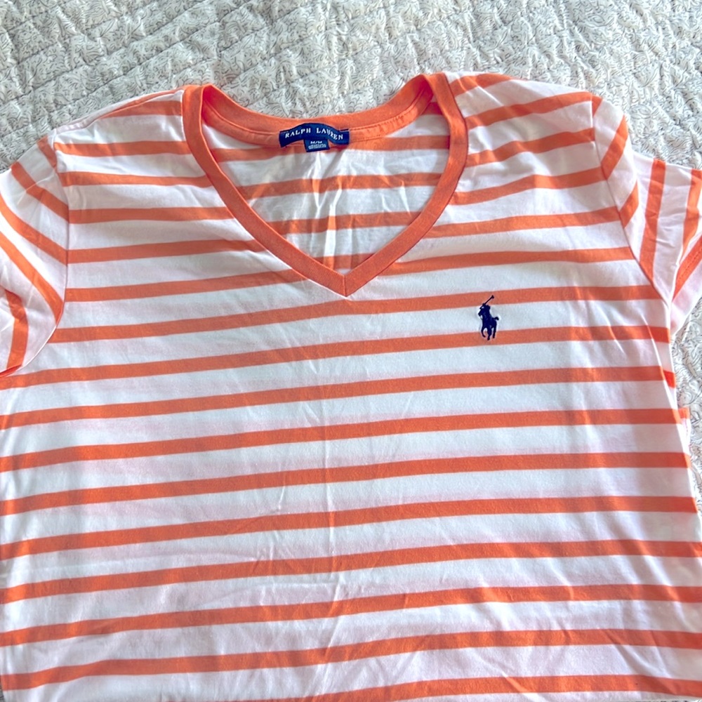 Ralph Lauren Orange and White Striped Tshirt